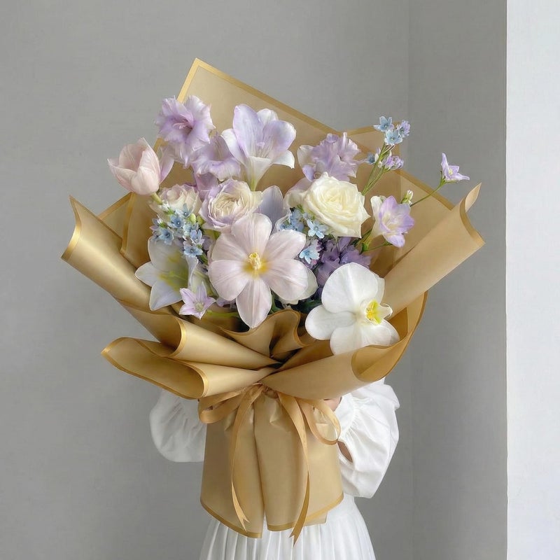 BBJ WRAPS Frosted Flower Wrapping Paper White Lines Gift Packaging Florist Bouquet Supplies 20 Sheets (Gold) - Image 4